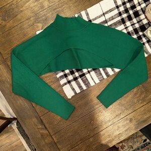 Banana Republic Green Mock Neck Long Sleeve Cropped Half Shrug Sweater XS